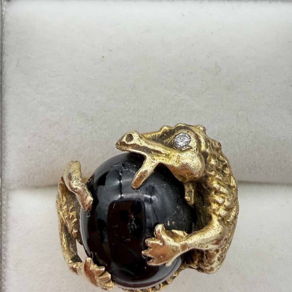 Vtg 14k Yellow Gold Serpent Ring Alligator Dragon Diamond Eye 10.89gr 10.89 Gr - Picture 2 of 16
